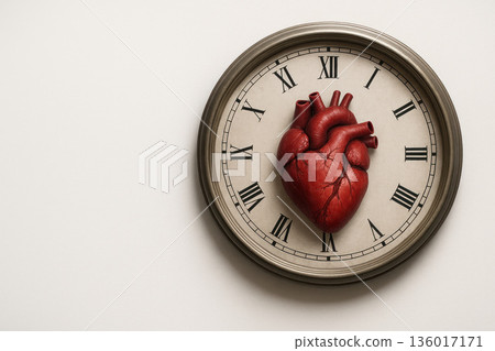 An anatomical heart inside the dial of an antique watch. Space for text. 136017171