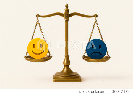 Libra with colorful smiley faces of joy and sadness. Libra with colorful smiley faces of joy and sadness. 136017174