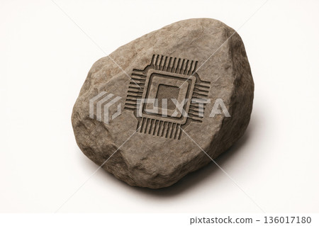Stone engraved with a computer microchip. Stone engraved with a computer microchip. 136017180