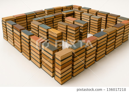 A labyrinth of stacks of old books. A labyrinth of stacks of old books. 136017218