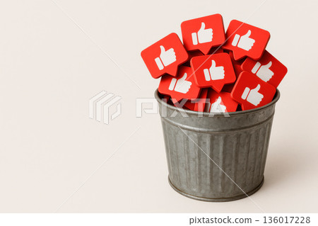 The metal basket is filled with like icons. Space for text. 136017228