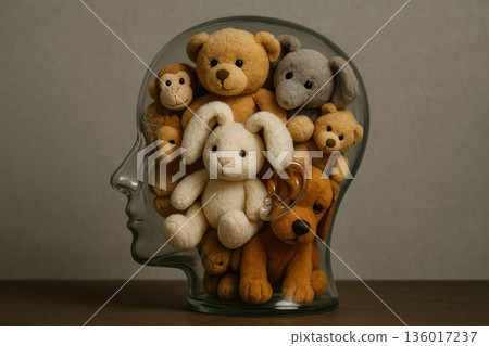 Glass head fully filled with plush toys. Glass head fully filled with plush toys. 136017237