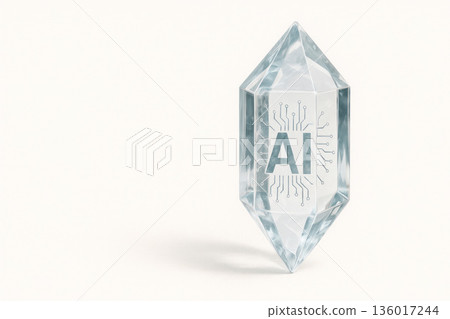 Crystal crystal with the symbol of artificial intelligence. Space for text. Crystal crystal with the symbol of artificial intelligence. Space for text. 136017244