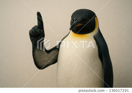 A serious penguin makes a warning gesture. A serious penguin makes a warning gesture. 136017291