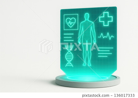 Holographic medical screen with human health data. Space for text. 136017333