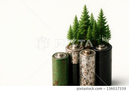 Batteries from which the forest grows. Space for text. 136017339