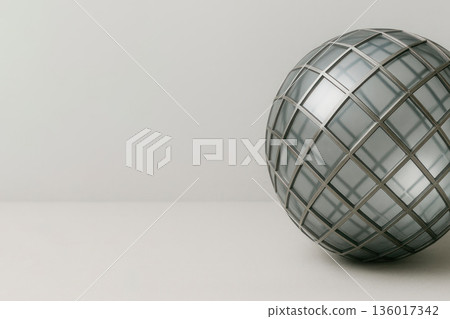 Metal sphere with transparent square panels. Space for text. Metal sphere with transparent square panels. Space for text. 136017342