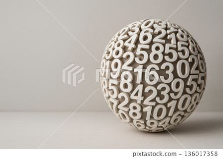 A sphere of numbers on a light background. Space for text. A sphere of numbers on a light background. Space for text. 136017358