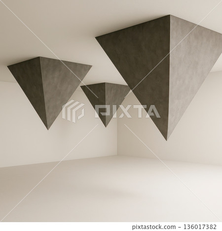 Three inverted pyramids in a light interior. Three inverted pyramids in a light interior. 136017382