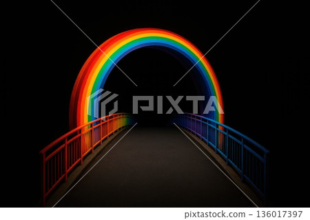 A rainbow bridge in the dark leading to the unknown. A rainbow bridge in the dark leading to the unknown. 136017397