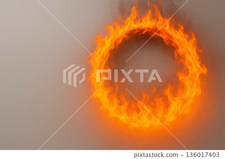 A flaming ring of fire on a neutral background. Space for text. A flaming ring of fire on a neutral background. Space for text. 136017403