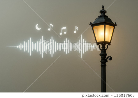 A lantern that emits musical waves and notes. 136017603