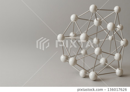 Geometric structure of metal rods and white balls. Space for text. Geometric structure of metal rods and white balls. Space for text. 136017626
