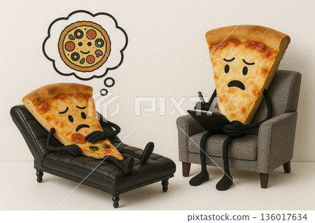 Pizza at a session with a psychologist with the imagination of a full pizza. Pizza at a session with a psychologist with the imagination of a full pizza. 136017634