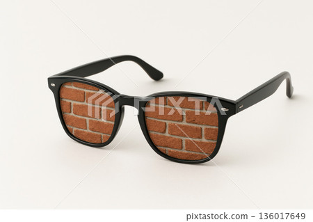 Black glasses with lenses in the form of a brick wall. Black glasses with lenses in the form of a brick wall. 136017649