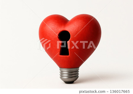 A red heart in the shape of a light bulb with a keyhole. A red heart in the shape of a light bulb with a keyhole. 136017665