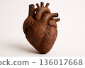 A rusty heart in the shape of an anatomical organ. Space for text. 136017668