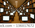 A library with computers among the bookshelves. 136017672