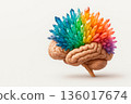 A human brain with rainbow crystals instead of convolutions. Space for text. 136017674