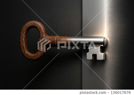 A rusty key that smoothly turns into shiny metal. A rusty key that smoothly turns into shiny metal. 136017676