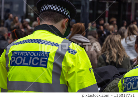 Metropolitan Police officer on duty in London crowd Metropolitan Police officer on duty in London crowd 136017751