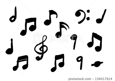 Set of hand-drawn musical notes and symbols | Cute simple monochrome line drawing icon material Set of hand-drawn musical notes and symbols | Cute simple monochrome line drawing icon material 136017824