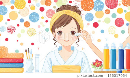 Illustration of a woman receiving beauty treatment 136017964
