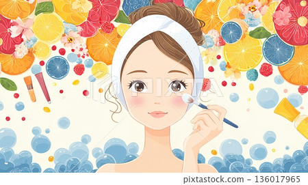 Illustration of a woman receiving beauty treatment 136017965