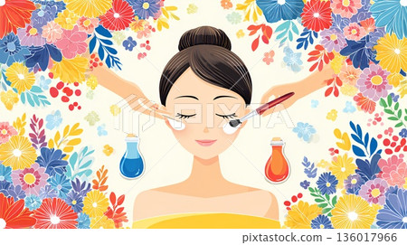 Illustration of a woman receiving beauty treatment 136017966