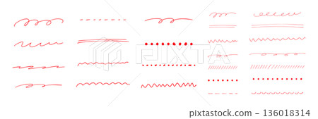 Simple hand-drawn line material set red Simple hand-drawn line material set red 136018314