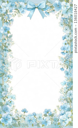 淺藍色花朵和絲帶裝飾相框材料 淺藍色花朵和絲帶裝飾相框材料 136018427
