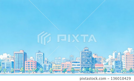 廣闊的藍天和城市景觀插圖橫幅背景 136018429