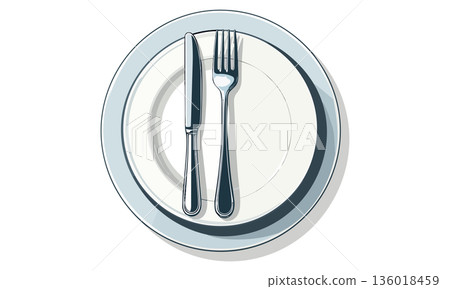 knife and fork on a plate knife and fork on a plate 136018459