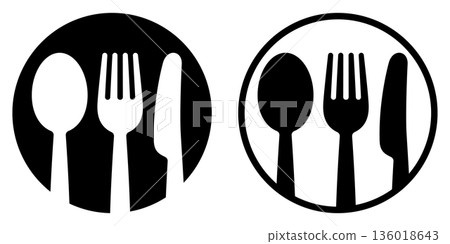 Spoon, fork and knife cutlery icons Restaurant and dining symbols Spoon, fork and knife cutlery icons Restaurant and dining symbols 136018643