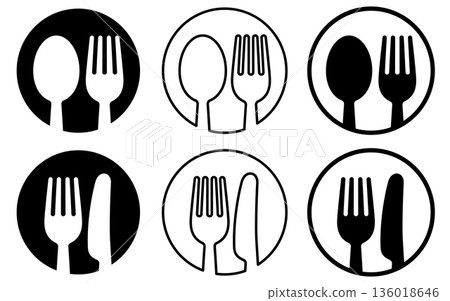 湯匙、叉子和刀子餐具圖示 餐廳和餐飲符號 湯匙、叉子和刀子餐具圖示 餐廳和餐飲符號 136018646