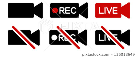 圖示集，顯示攝影機、錄製和直播的開/關狀態 136018649