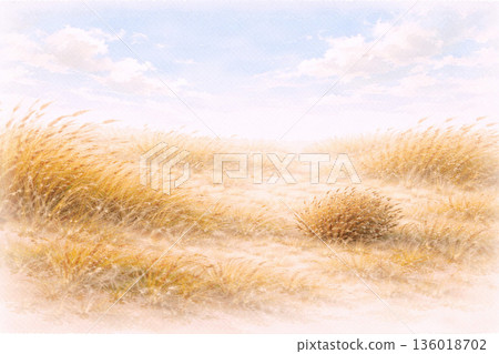 乾草系列：冬季草原在風中搖曳的全景背景 136018702