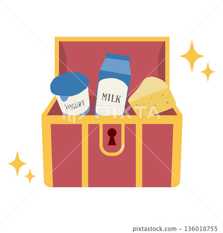 Illustration of a treasure chest for a campaign to win dairy products Illustration of a treasure chest for a campaign to win dairy products 136018755