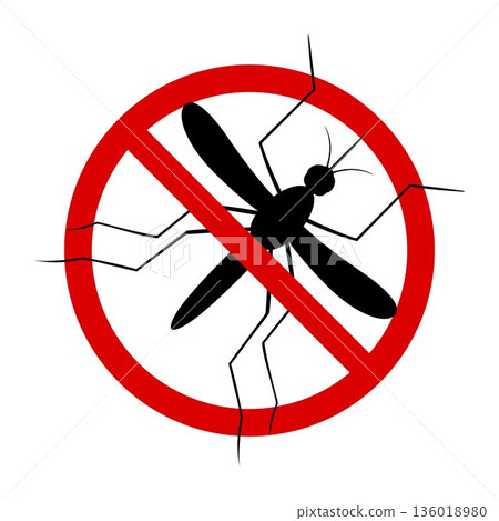 Mosquito. Symbol parasite warning sign. Silhouettes. Anti mosquitoes, insect control vector symbol. Stop and control mosquito, anti insect illustration 136018980