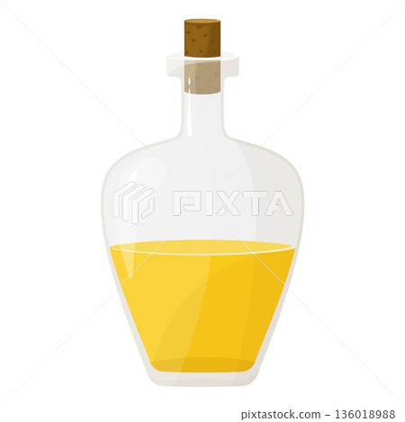 Oil in a glass bottle isolated on white. Vector illustration in a flat style. Natural organic healthy oil product. Vegetable oil. 136018988