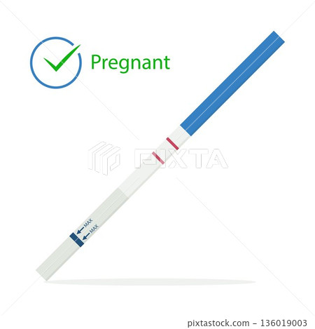 Positive pregnancy test, isolated on white background, flat design 136019003