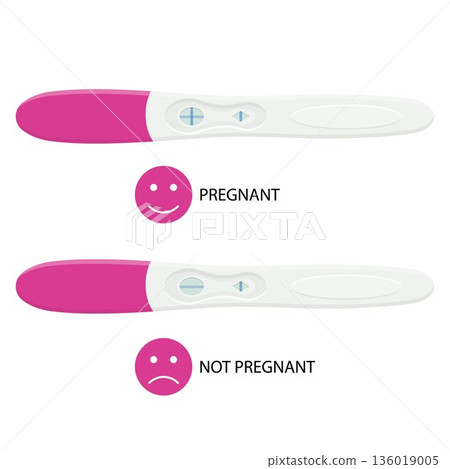 Pregnancy plastic test isolated on white background, Positive and negative, vector flat illustration. 136019005