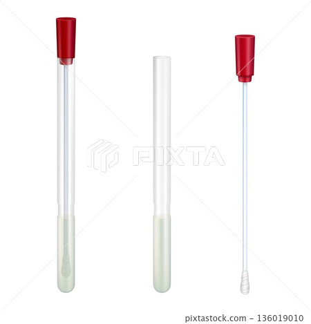 Test tube with cotton swab for nasopharyngeal specimens. Realistic tube for testing in laboratory on coronavirus SARS CoV-2. Nasopharyngeal test for determination Covid-19 NCP. Vector illustration Test tube with cotton swab for nasopharyngeal specimens. Realistic tube for testing in laboratory on coronavirus SARS CoV-2. Nasopharyngeal test for determination Covid-19 NCP. Vector illustration 136019010