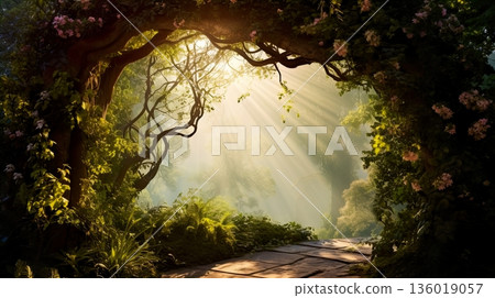 beautiful morning in the forest 136019057