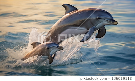 dolphins during sunset 136019118