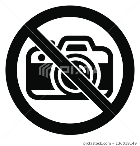 No photography Camera use prohibited mark Monochrome prohibition icon Vector material No photography Camera use prohibited mark Monochrome prohibition icon Vector material 136019149