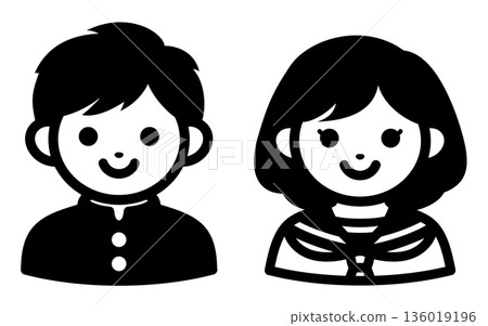 男女國中生圖示集 學生人物插畫 單色向量素材 136019196