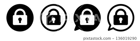 Key mark icon set Lock security privacy symbol Monochrome vector material Key mark icon set Lock security privacy symbol Monochrome vector material 136019290
