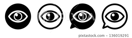 眼睛圖示集 顯示、檢視、確認符號 單色 UI 設計素材 136019291