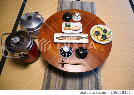 岩手縣盛岡市那田屋町屋博物館內，昭和時代町屋的用餐場景。 136019302